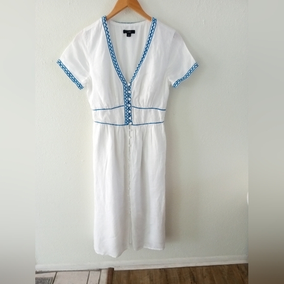 J. CREW 100% Linen Embroidered Midi Dress | 4 - Picture 4 of 11